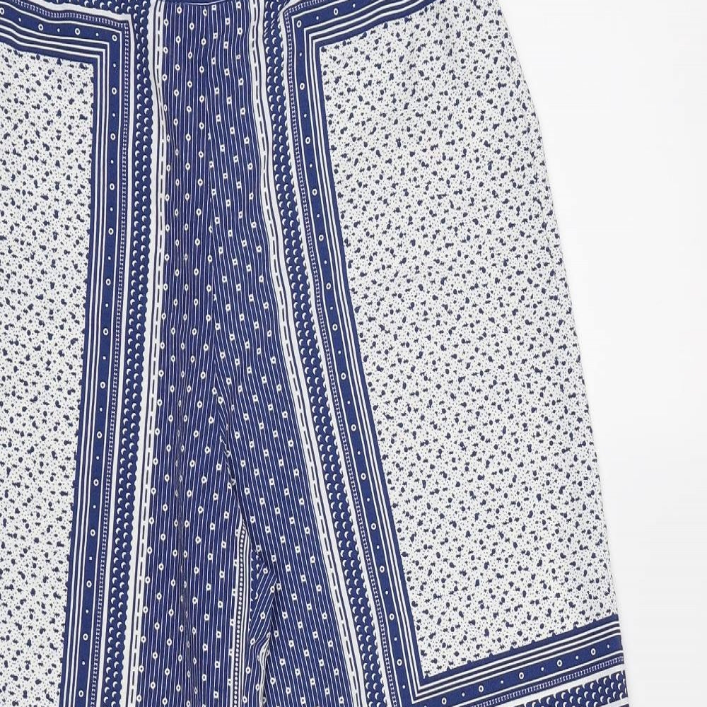 Dorothy Perkins Womens Blue Geometric  Cropped Trousers Size 10 L20 in