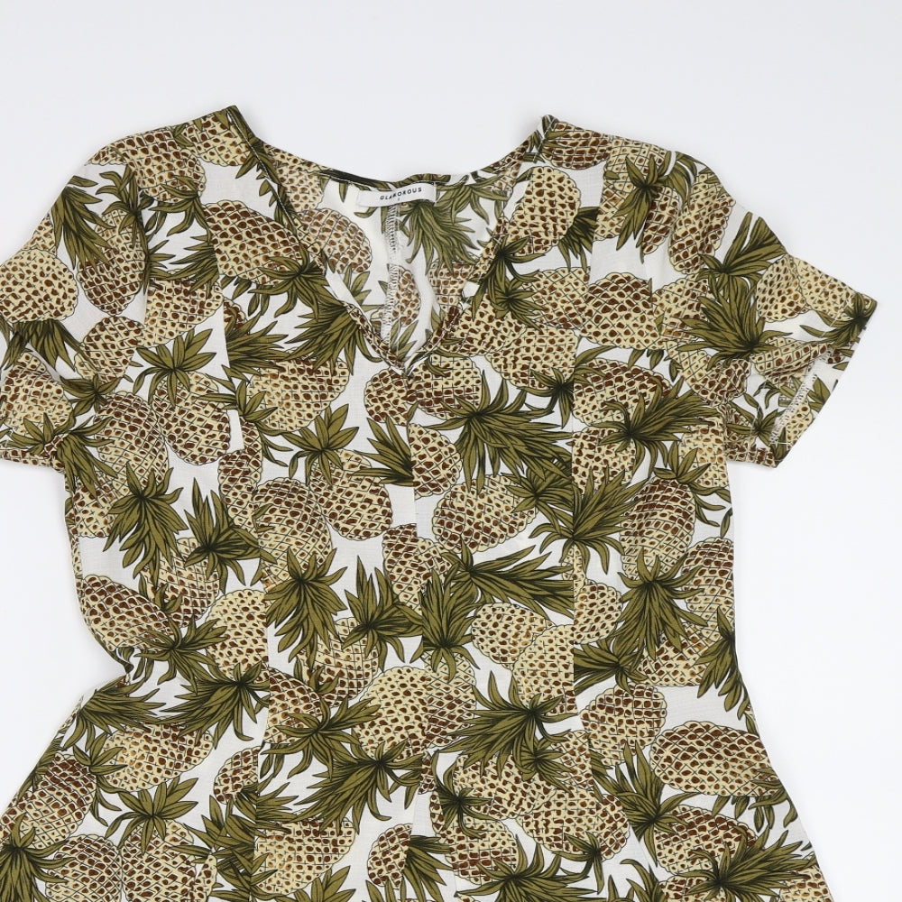 Glamorous Womens Multicoloured   T-Shirt Dress  Size 8  - Pineapple print