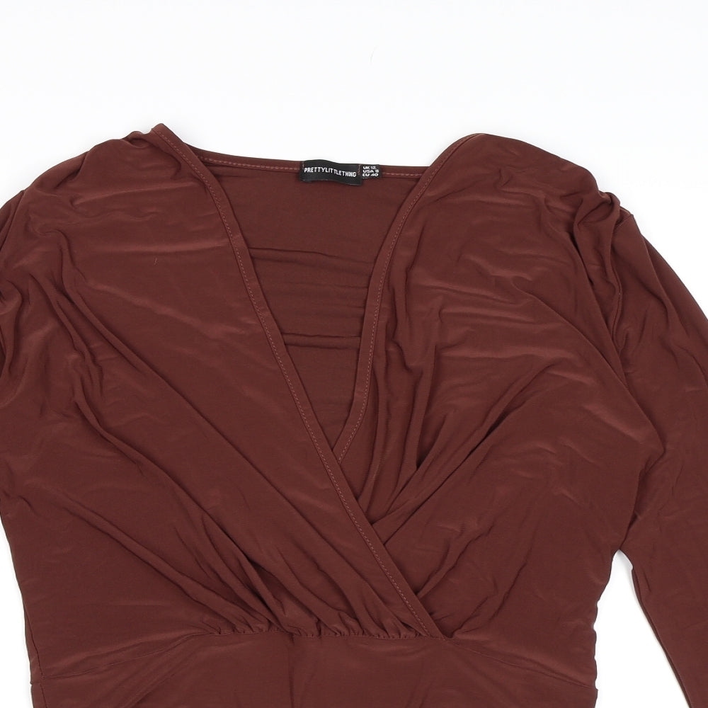 PRETTYLITTLETHING Womens Brown   Bodysuit One-Piece Size 12