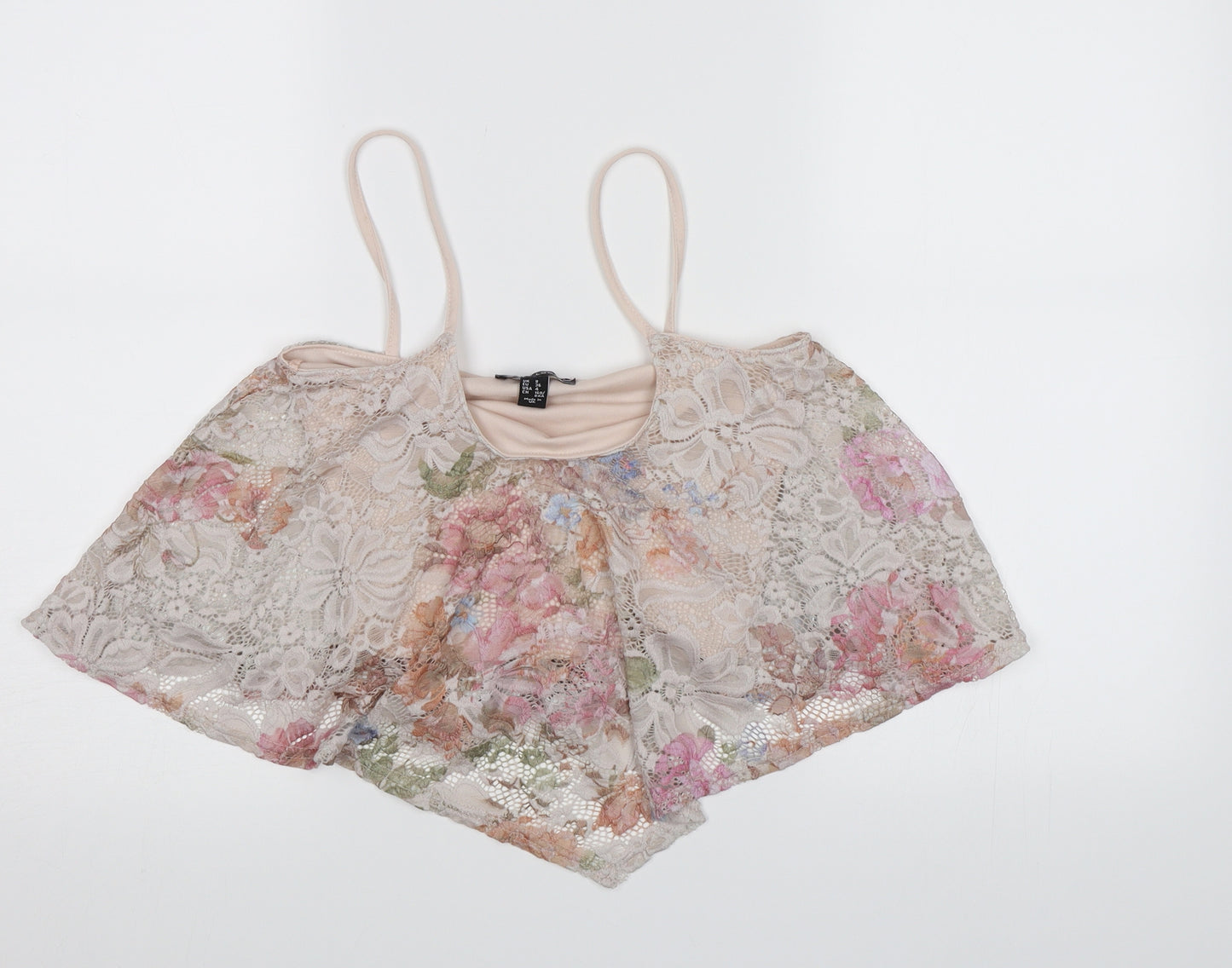 New Look Womens Ivory Floral Lace Cropped Tank Size 8