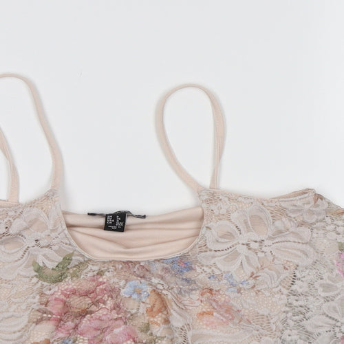 New Look Womens Ivory Floral Lace Cropped Tank Size 8