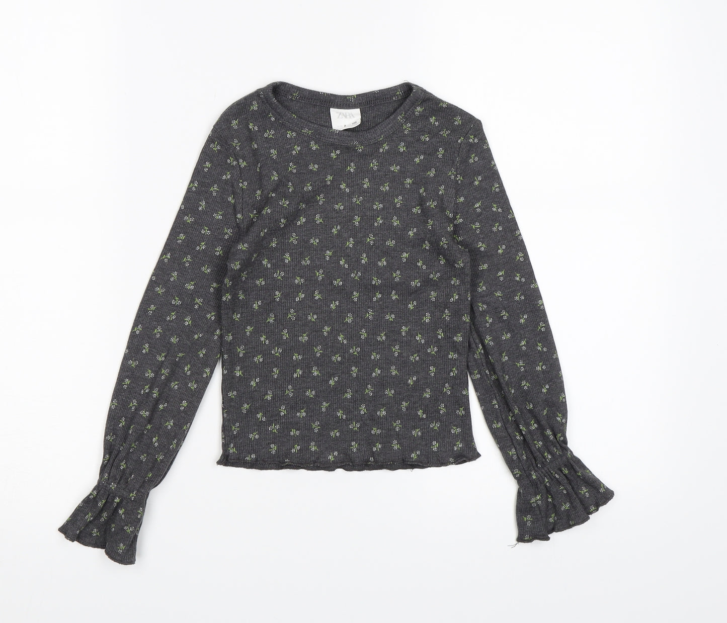 Zara Girls Grey Floral Knit Pullover Jumper Size 8 Years