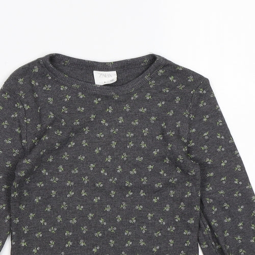 Zara Girls Grey Floral Knit Pullover Jumper Size 8 Years
