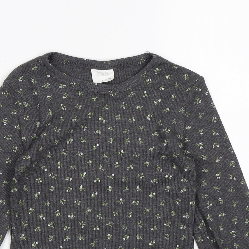 Zara Girls Grey Floral Knit Pullover Jumper Size 8 Years