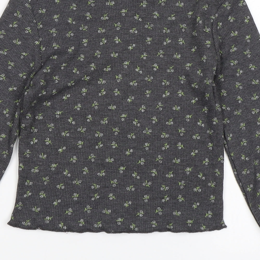 Zara Girls Grey Floral Knit Pullover Jumper Size 8 Years