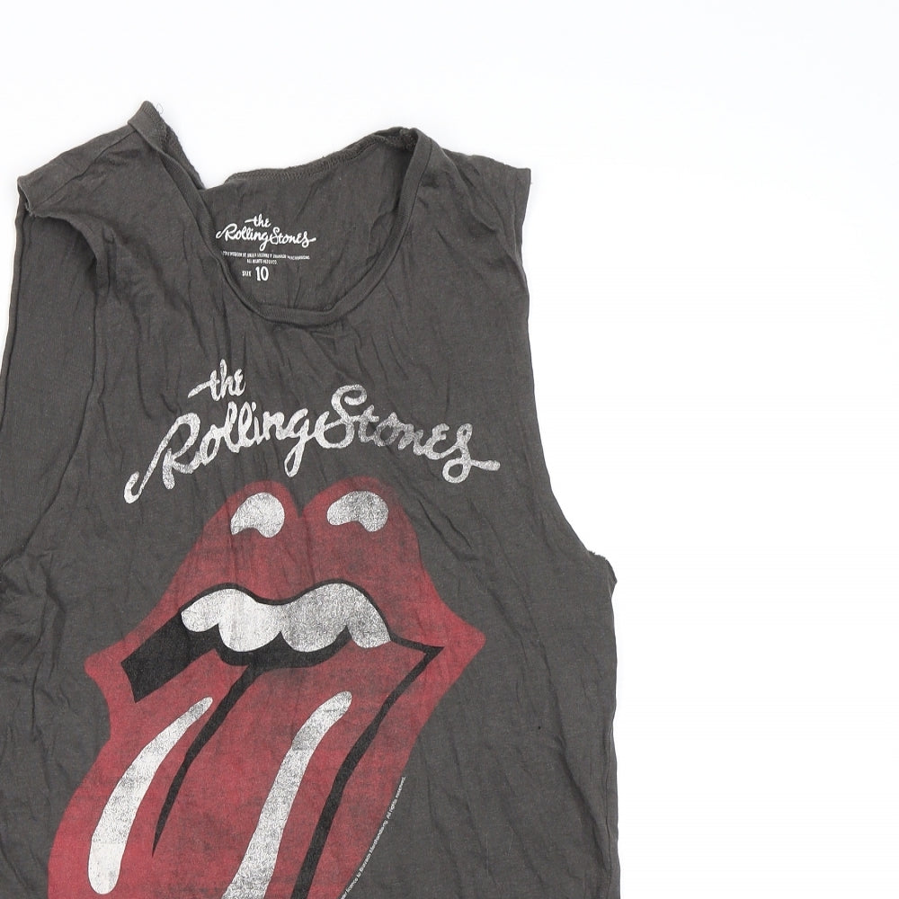 New Look Womens Grey   Basic Tank Size 10  - The Rolling Stones