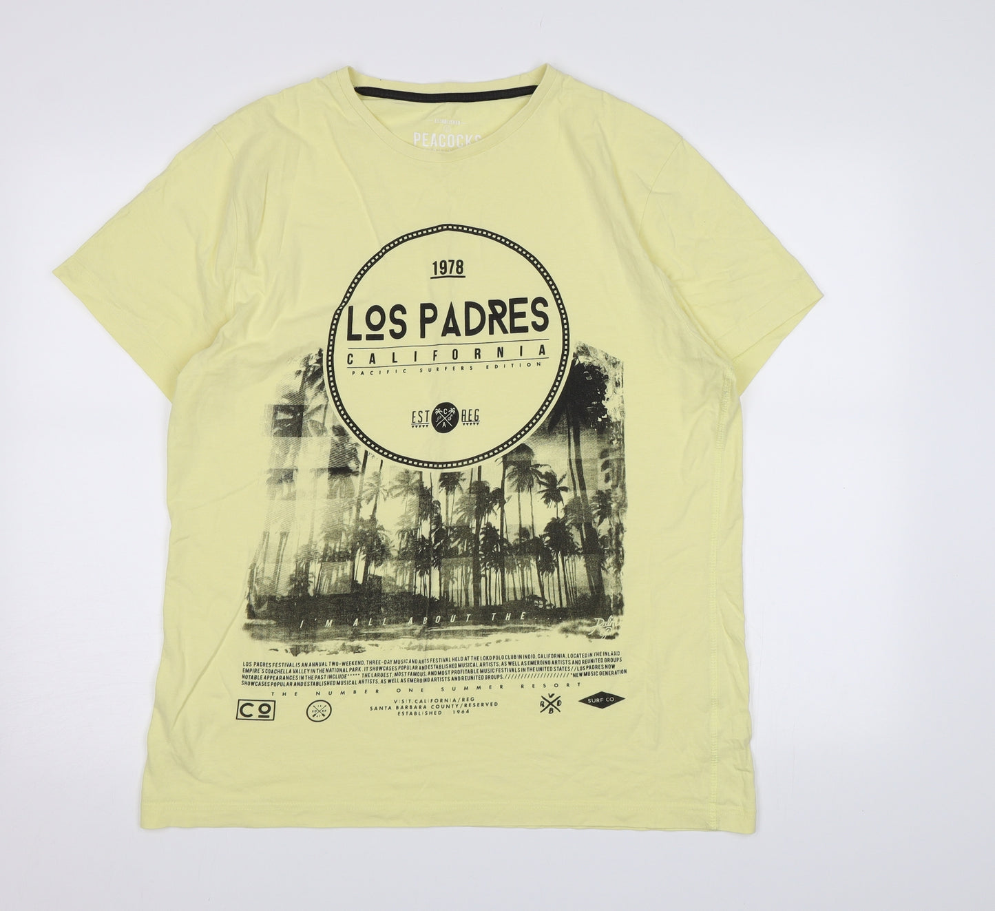 Peacocks Mens Yellow    T-Shirt Size L