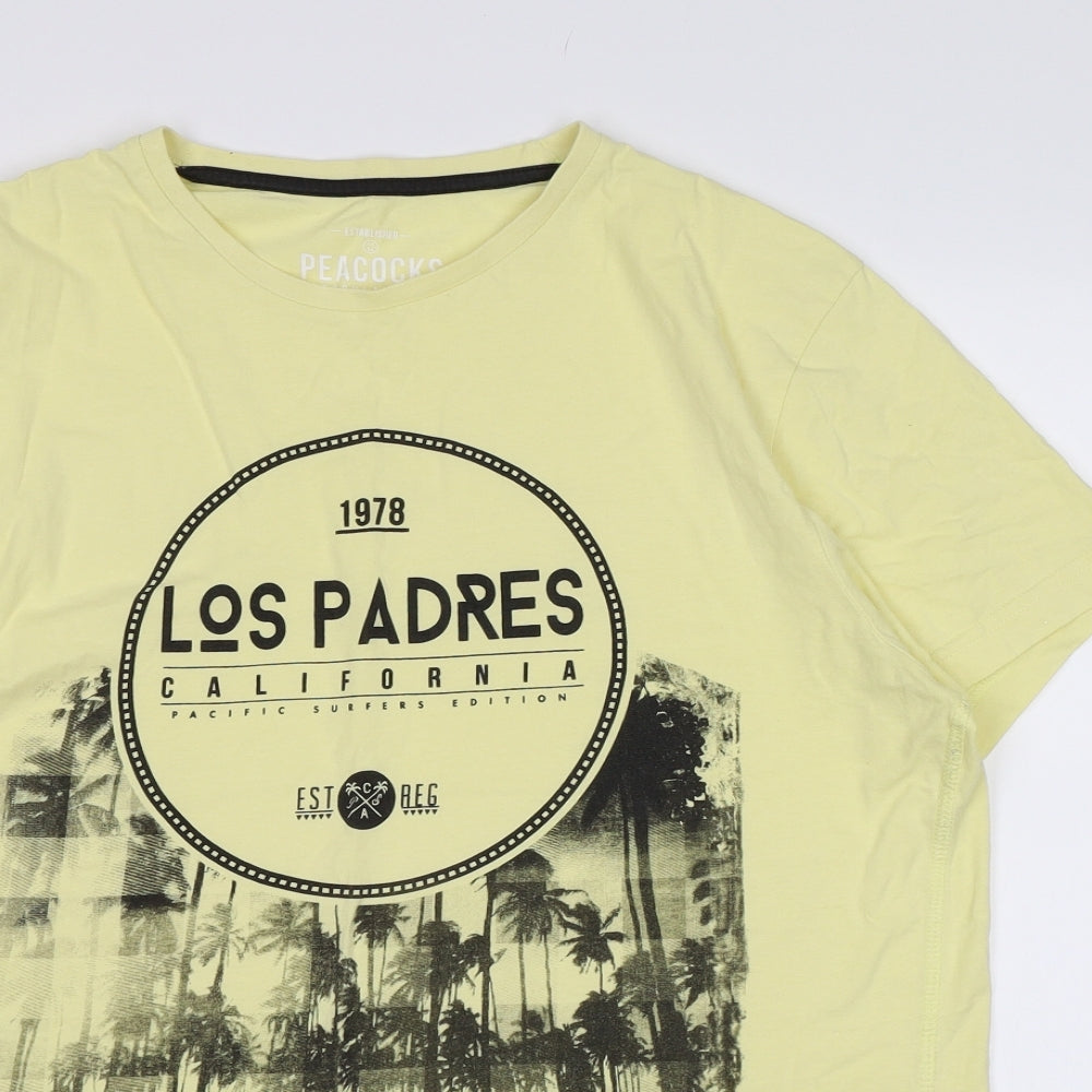 Peacocks Mens Yellow    T-Shirt Size L