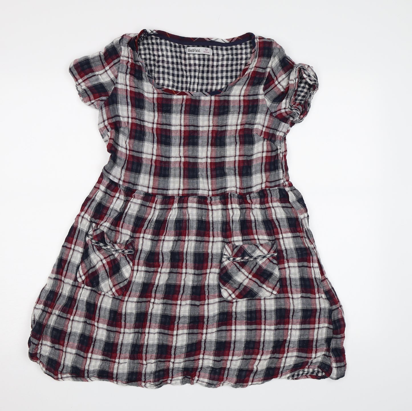 Bellfield Womens Blue Check  T-Shirt Dress  Size 12