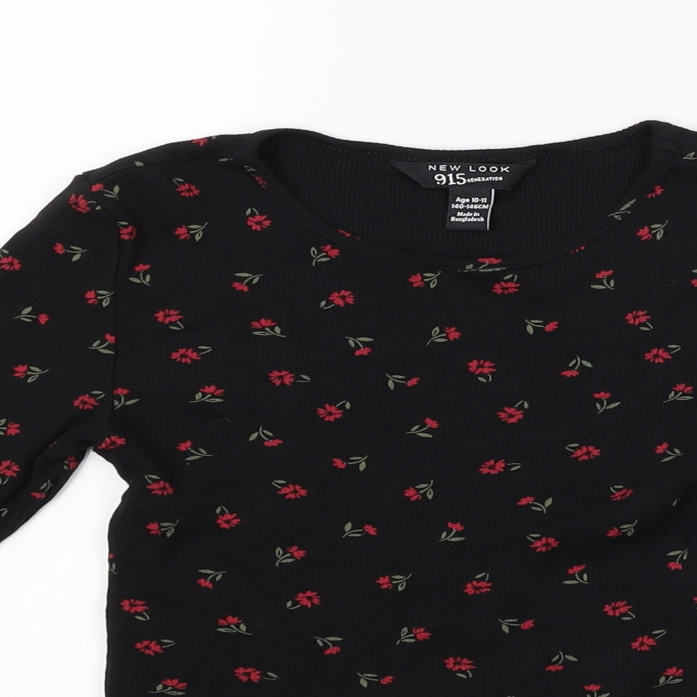 New Look Girls Black Floral  Pullover Jumper Size 10-11 Years