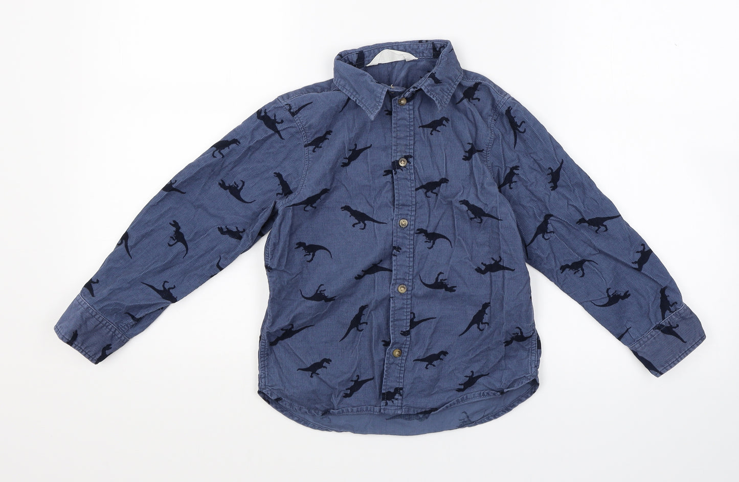 H&M Boys Blue Polka Dot Corduroy Basic Button-Up Size 5-6 Years  - DInosaur