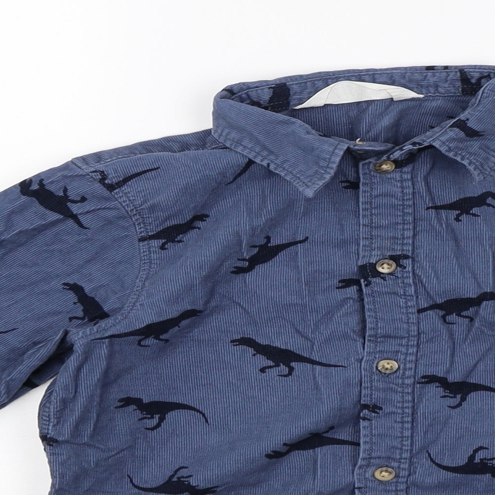 H&M Boys Blue Polka Dot Corduroy Basic Button-Up Size 5-6 Years  - DInosaur