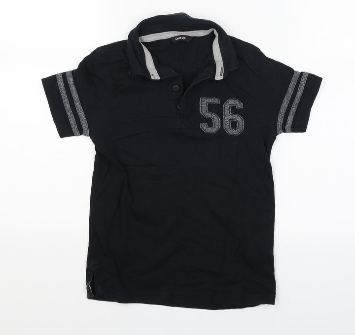 George Boys Black   Basic Polo Size 7-8 Years  - Applique