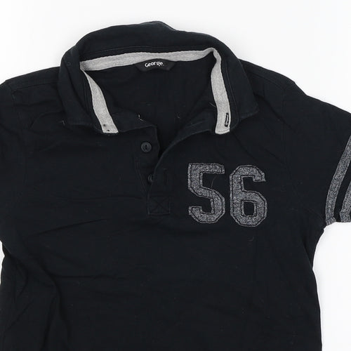 George Boys Black   Basic Polo Size 7-8 Years  - Applique