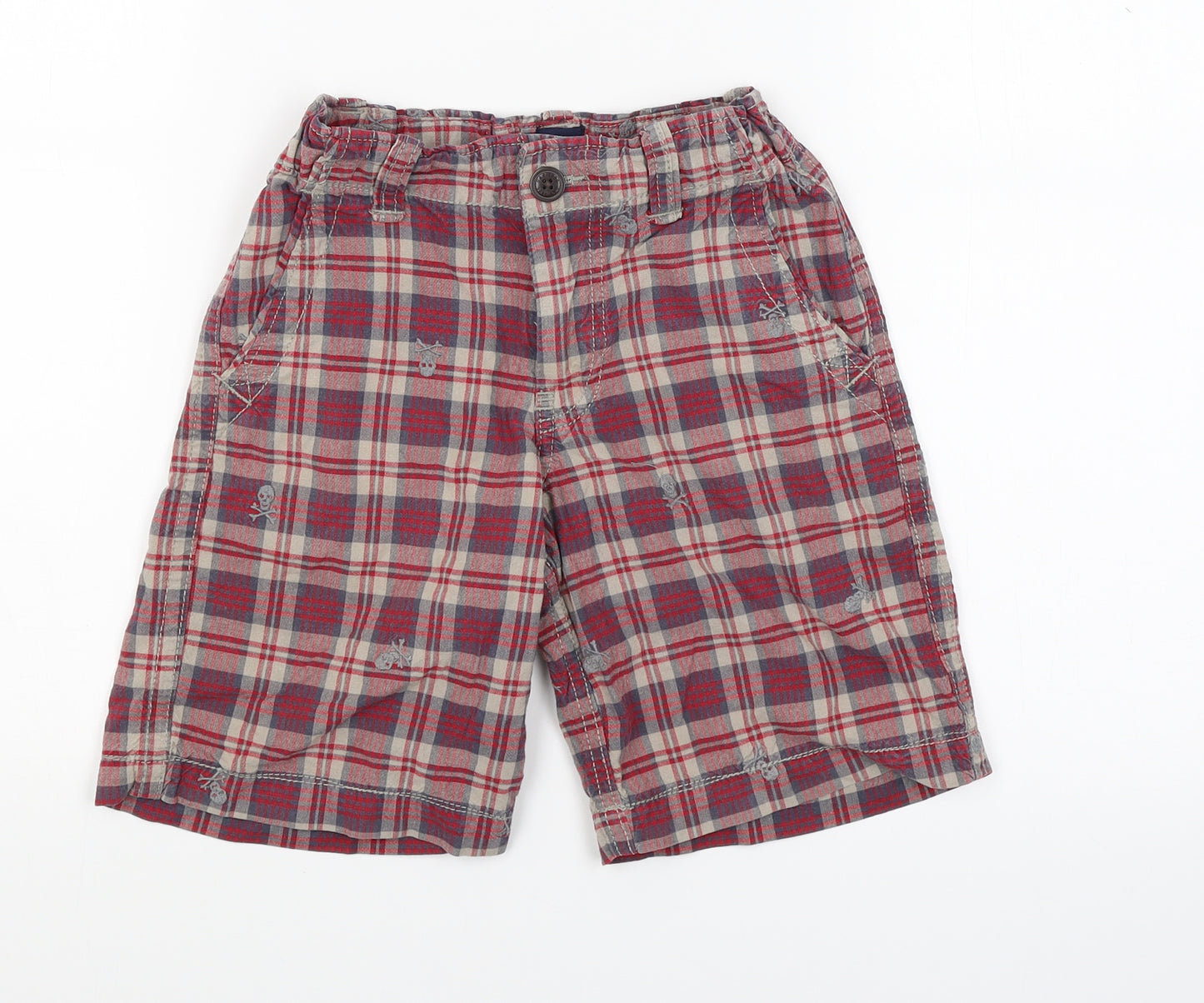Gap Boys Red Plaid  Bermuda Shorts Size 6 Years - embroidered skull and crossbones