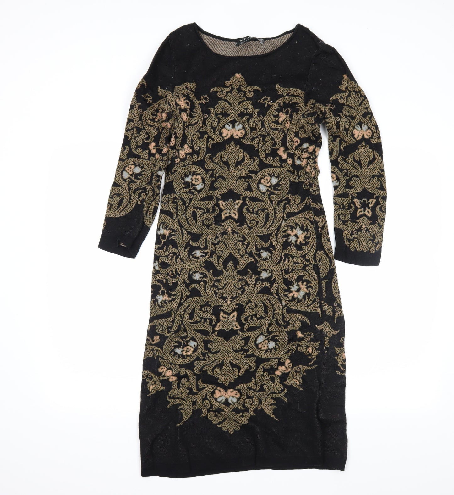 Peruvian Connection Womens Black Floral  Jumper Dress  Size M