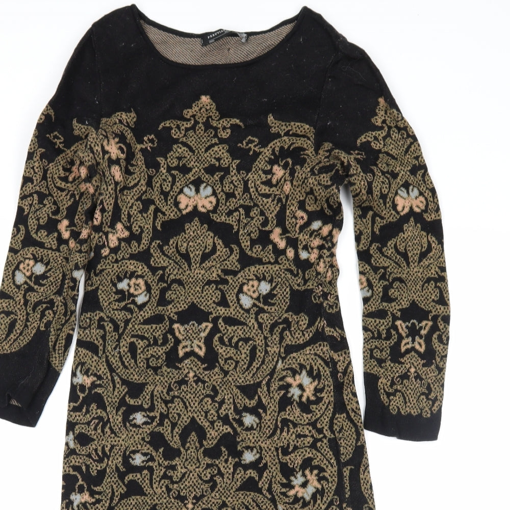 Peruvian Connection Womens Black Floral  Jumper Dress  Size M