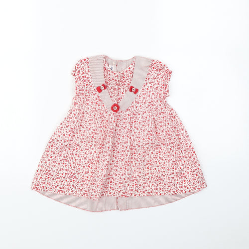 Preworn Girls Red Floral  Fit & Flare  Size 9-12 Months