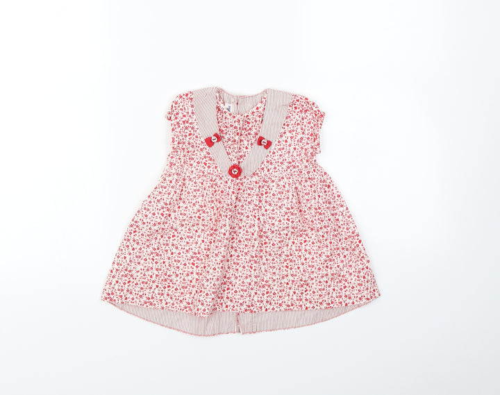 Preworn Girls Red Floral  Fit & Flare  Size 9-12 Months