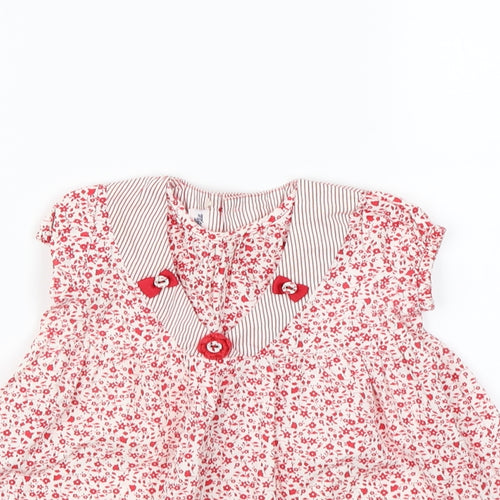 Preworn Girls Red Floral  Fit & Flare  Size 9-12 Months