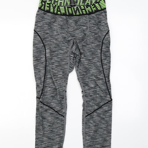Workout Womens Green Herringbone  Compression Leggings Size XL L28 in