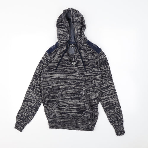 Twisted Soul Womens Blue Herringbone  Pullover Hoodie Size M