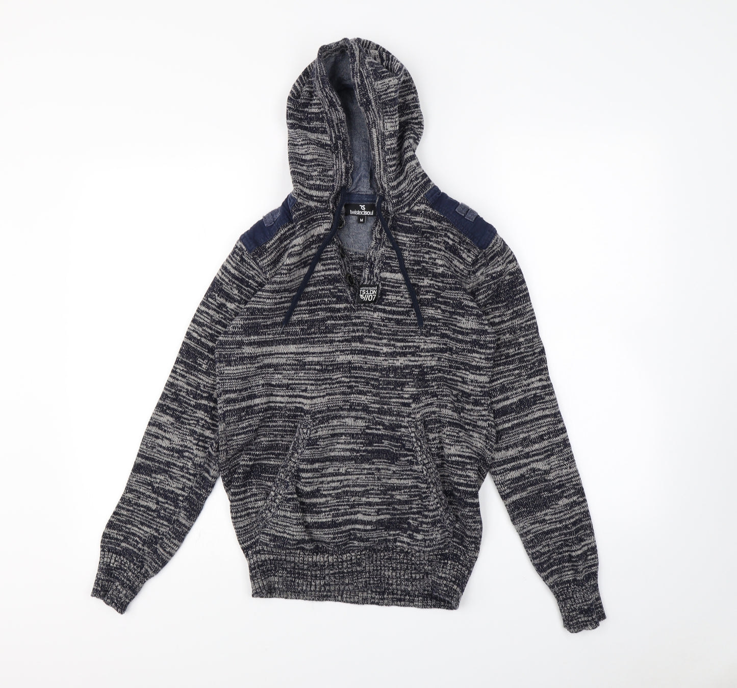 Twisted Soul Womens Blue Herringbone  Pullover Hoodie Size M