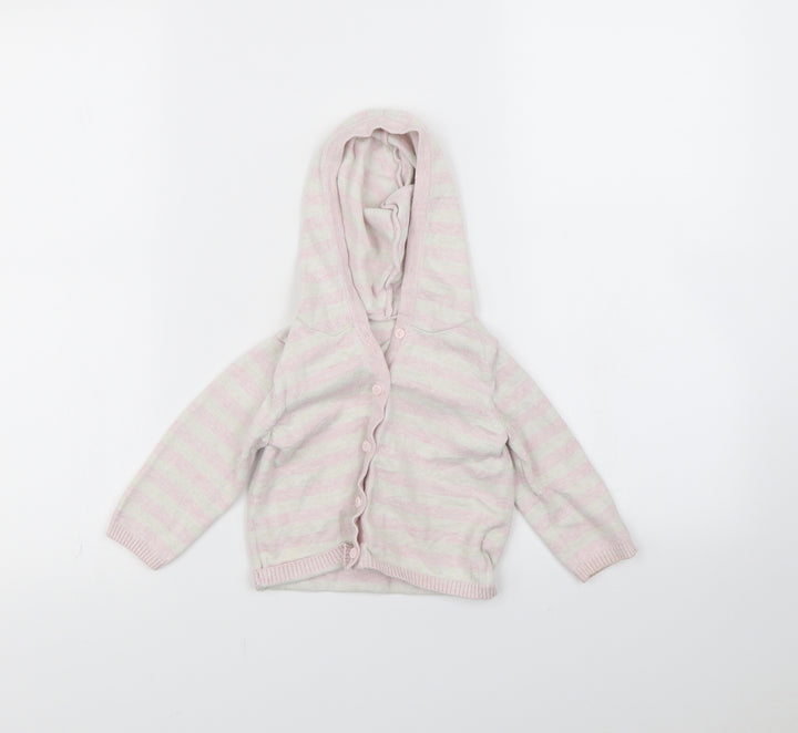 M&S Girls Pink Striped Cardigan Jumper Size 9-12 Months