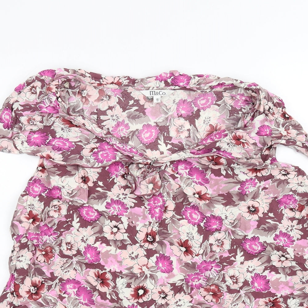 M&Co Womens Pink Floral  Basic T-Shirt Size 18