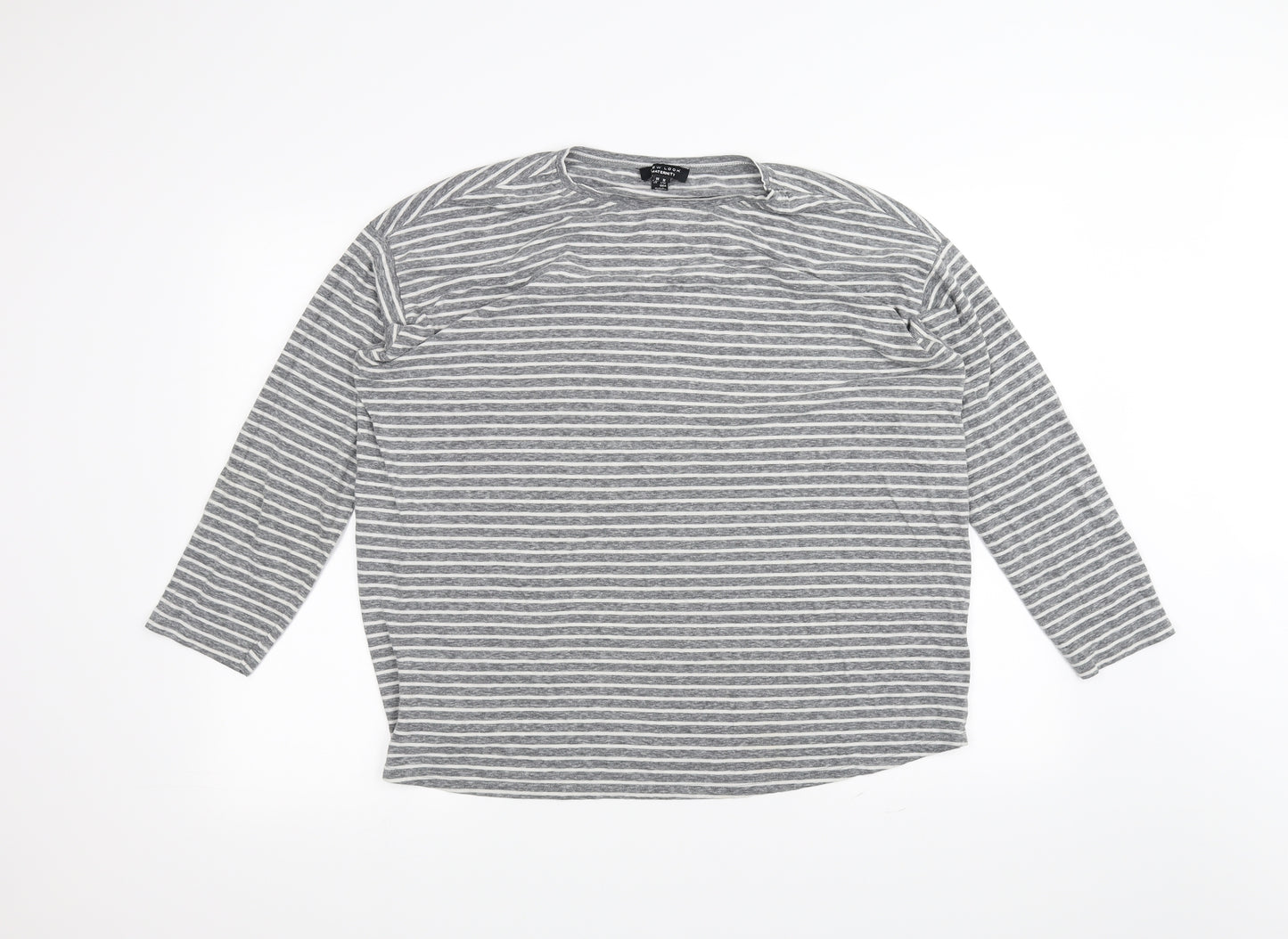 New Look Womens Grey Striped  Basic T-Shirt Size 16