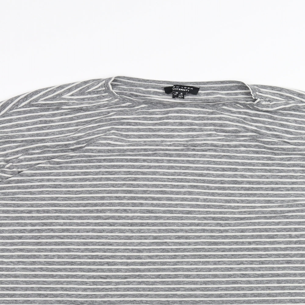 New Look Womens Grey Striped  Basic T-Shirt Size 16