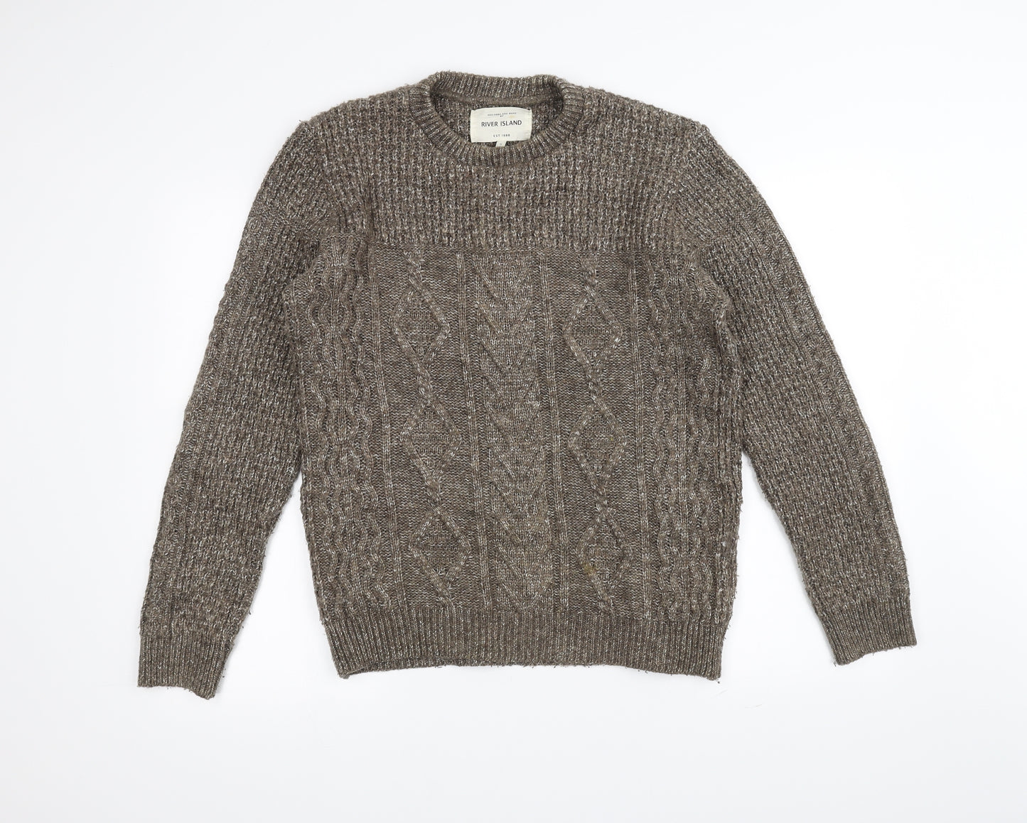 River Island Mens Brown  Knit Pullover Jumper Size S