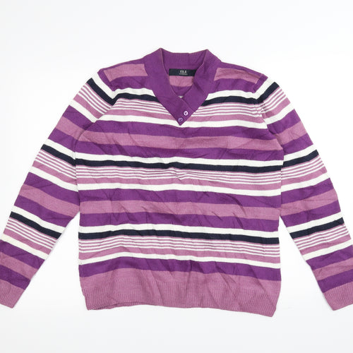 isle Womens Purple Striped Knit Pullover Jumper Size S