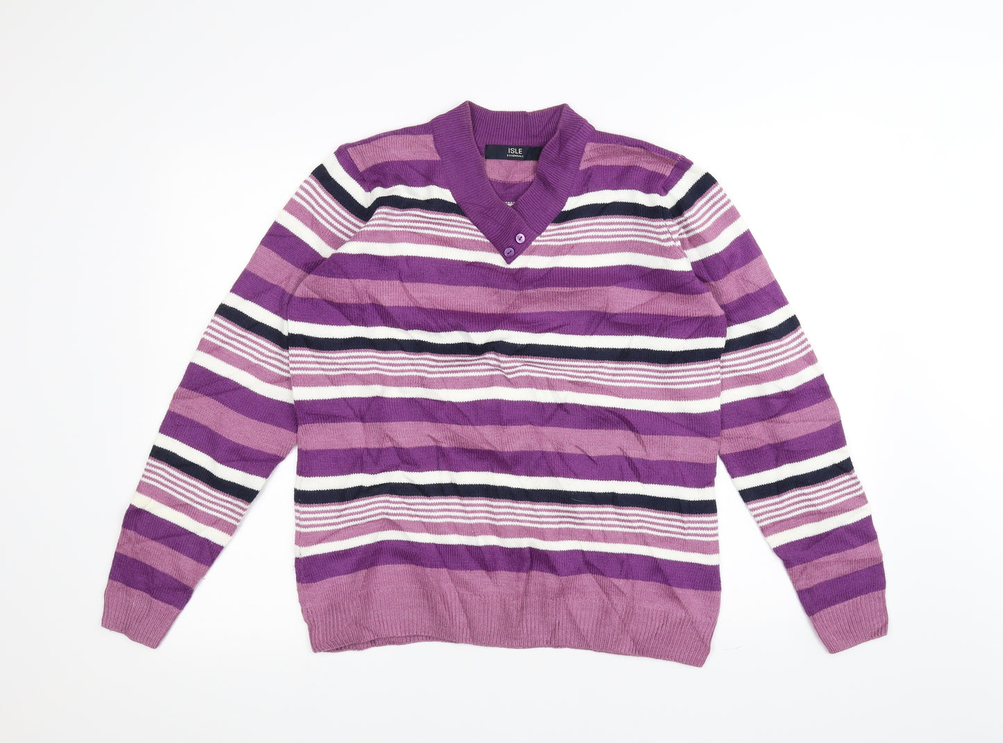 isle Womens Purple Striped Knit Pullover Jumper Size S