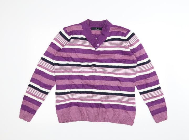 isle Womens Purple Striped Knit Pullover Jumper Size S