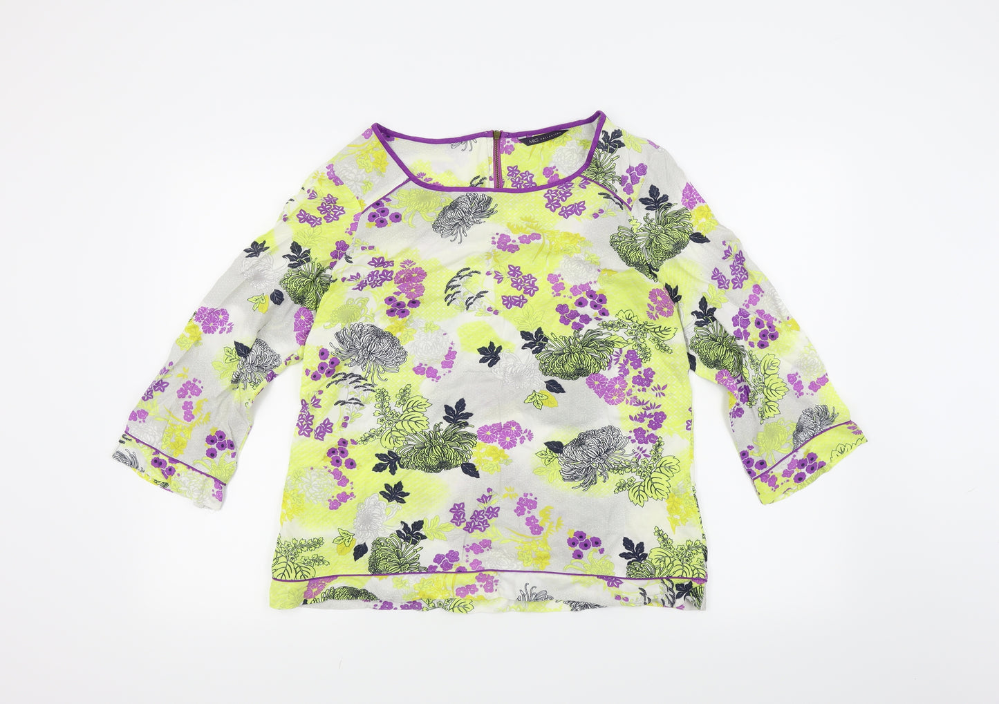 M&S  Womens Yellow Floral  Basic Blouse Size M