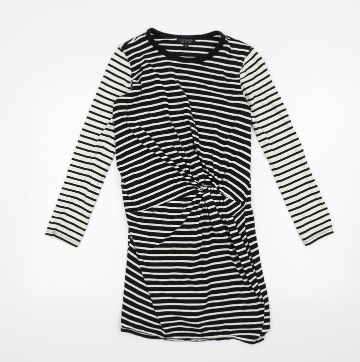 Topshop Womens Black Striped A-Line Size 10
