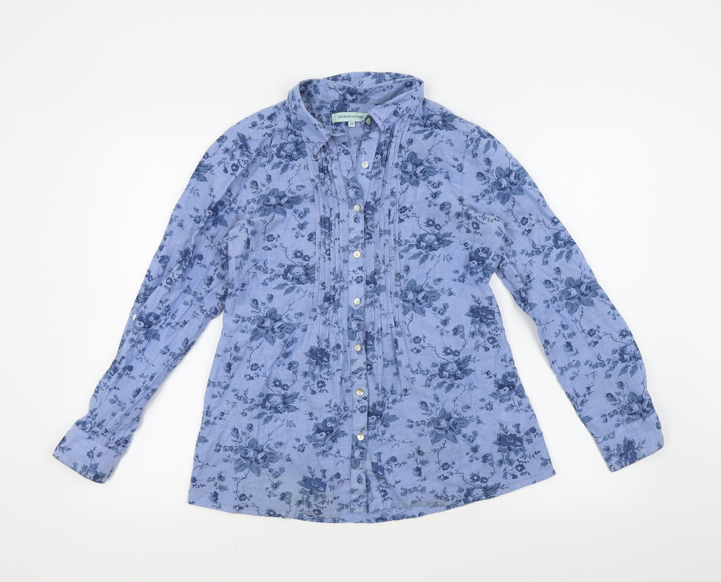 Dickens & jones Womens Blue Floral  Basic Button-Up Size 10