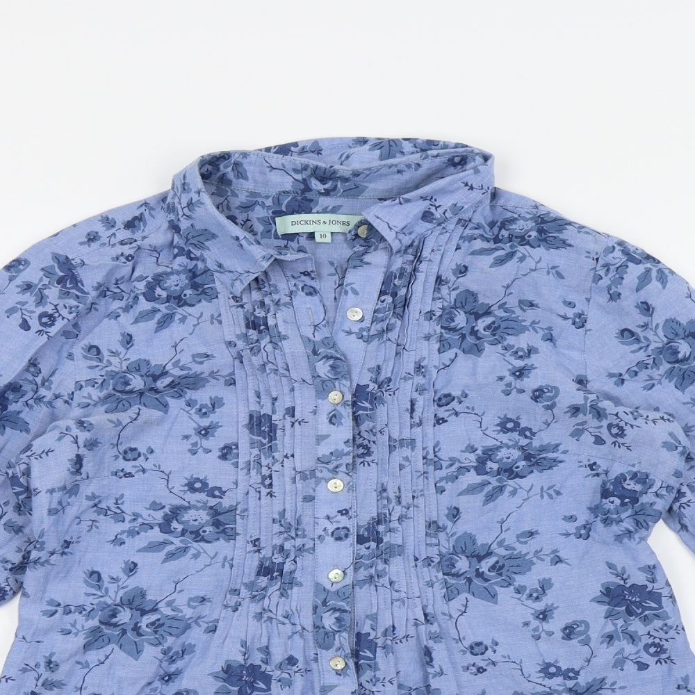 Dickens & jones Womens Blue Floral  Basic Button-Up Size 10