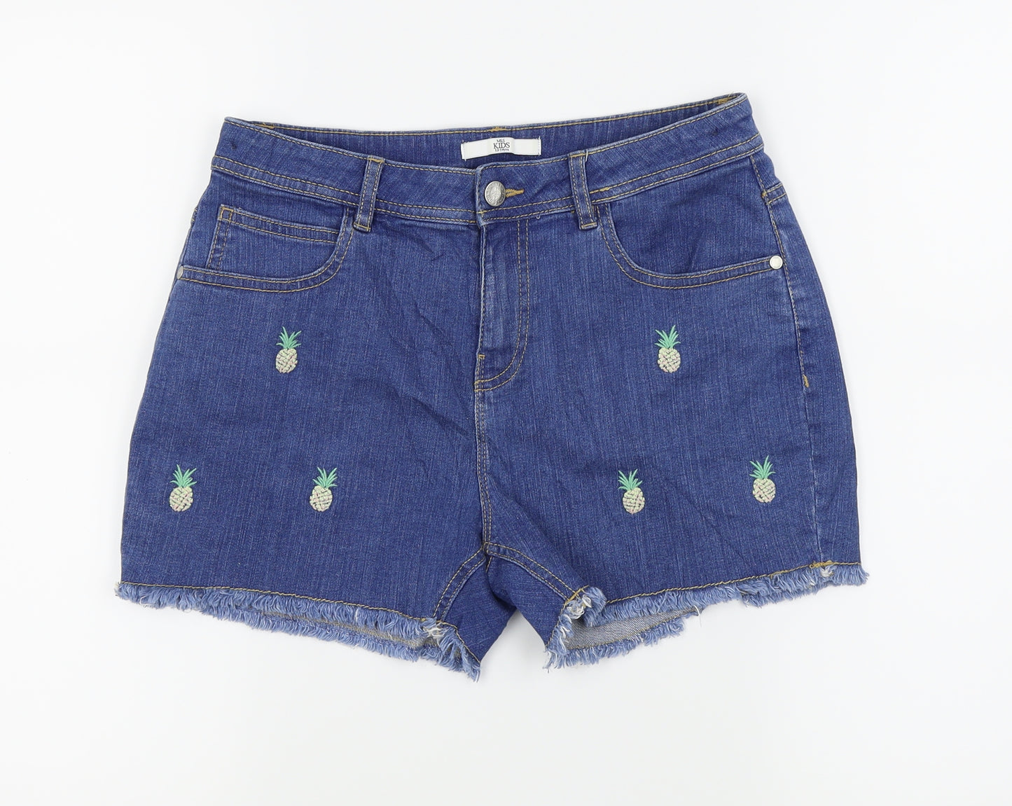 M&S  Girls Blue   Cut-Off Shorts Size 13-14 Years - Pineapples