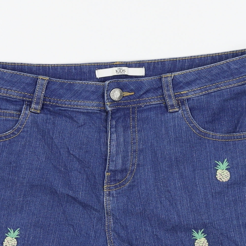 M&S  Girls Blue   Cut-Off Shorts Size 13-14 Years - Pineapples