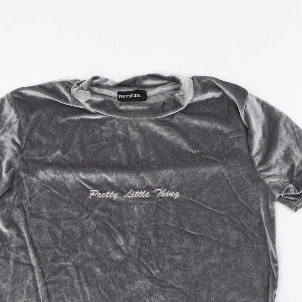 PRETTYLITTLETHING Womens Silver   Basic T-Shirt Size 10