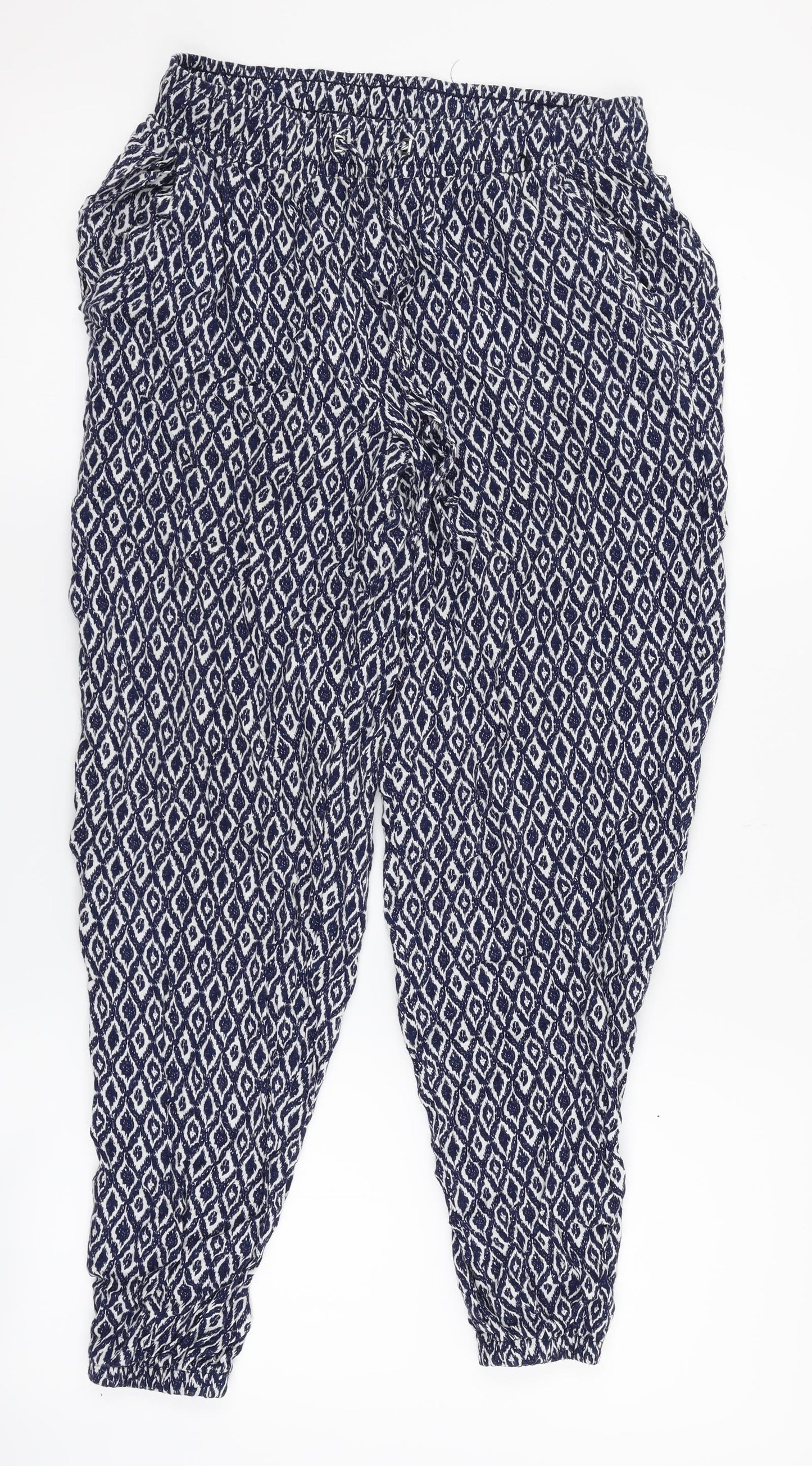Primark Womens Blue Geometric  Harem Trousers Size 10 L25 in