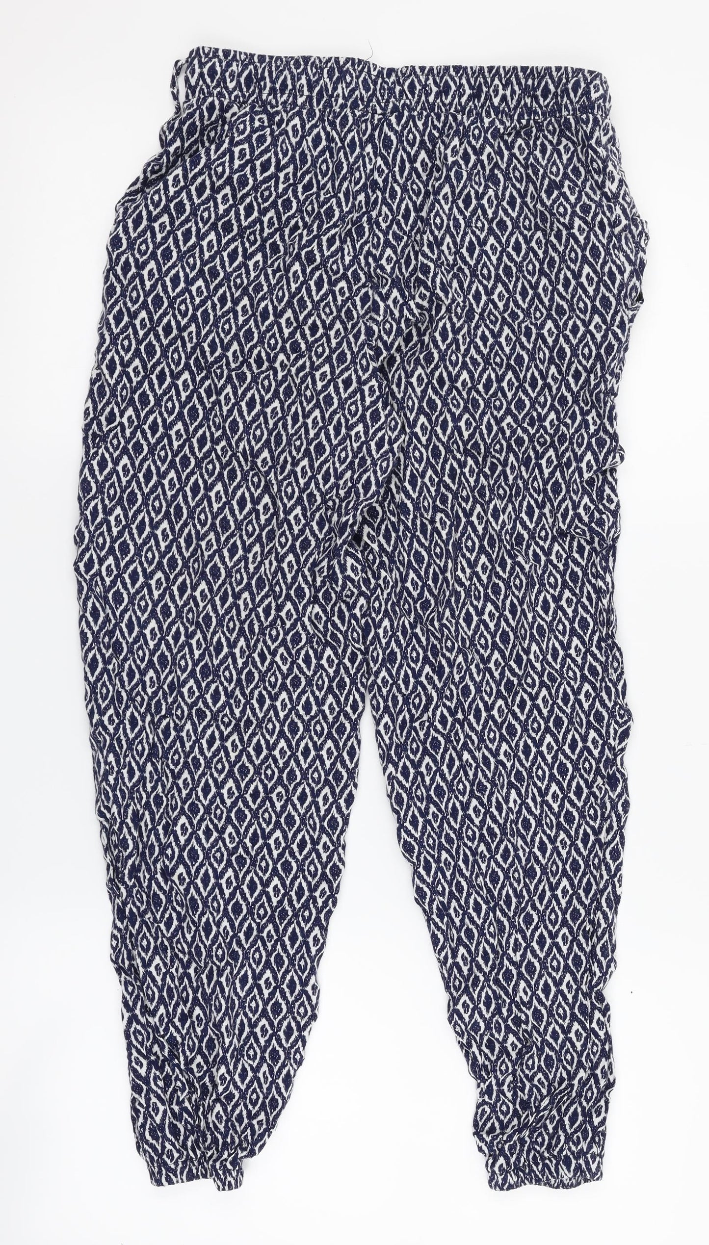 Primark Womens Blue Geometric  Harem Trousers Size 10 L25 in
