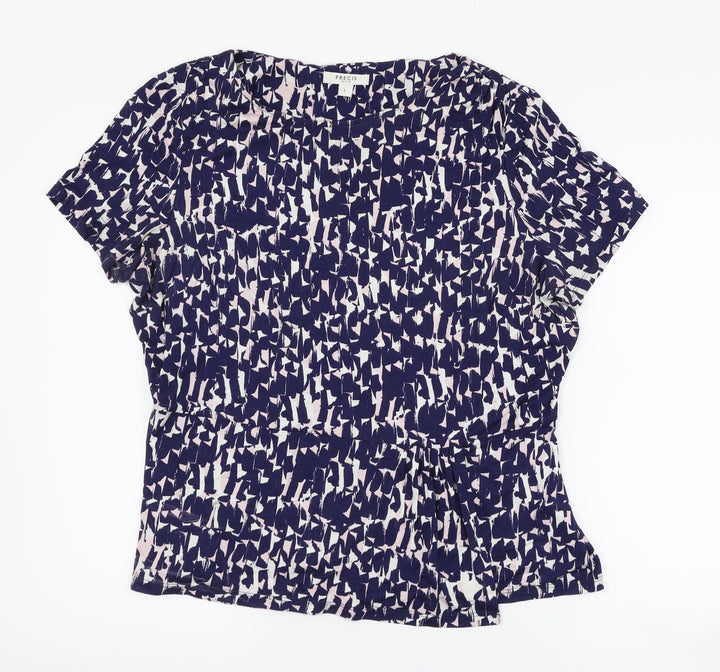 Precis Womens Blue Geometric Basic T-Shirt Size L
