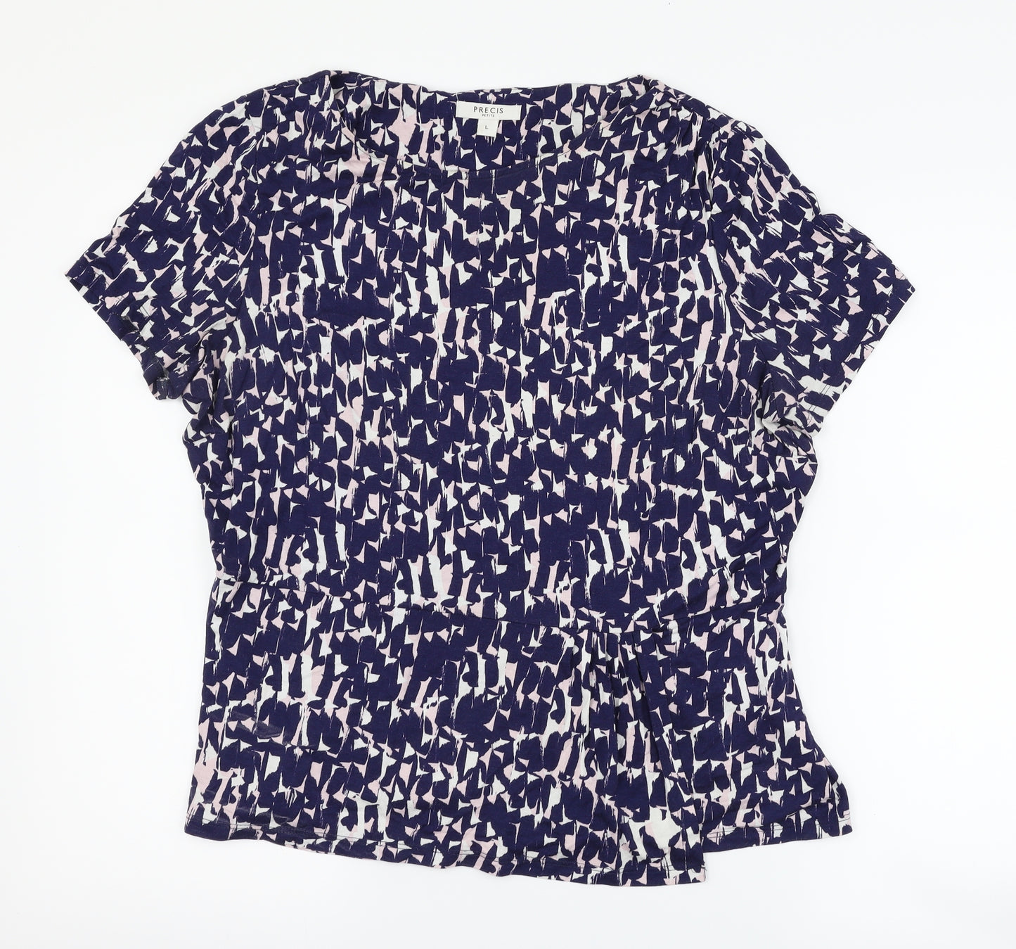 Precis Womens Blue Geometric  Basic T-Shirt Size L