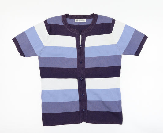 Front view of Yifan & alessia women’s blue striped basic button-up, size M