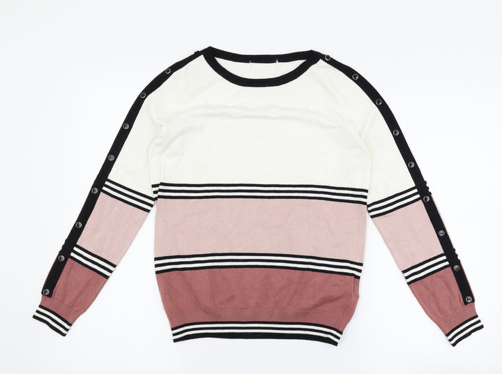 Debenhams Womens White Striped Pullover Jumper Size 8