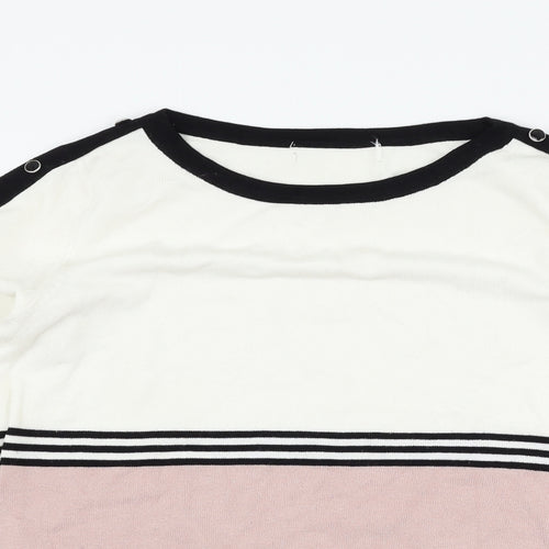 Debenhams Womens White Striped  Pullover Jumper Size 8