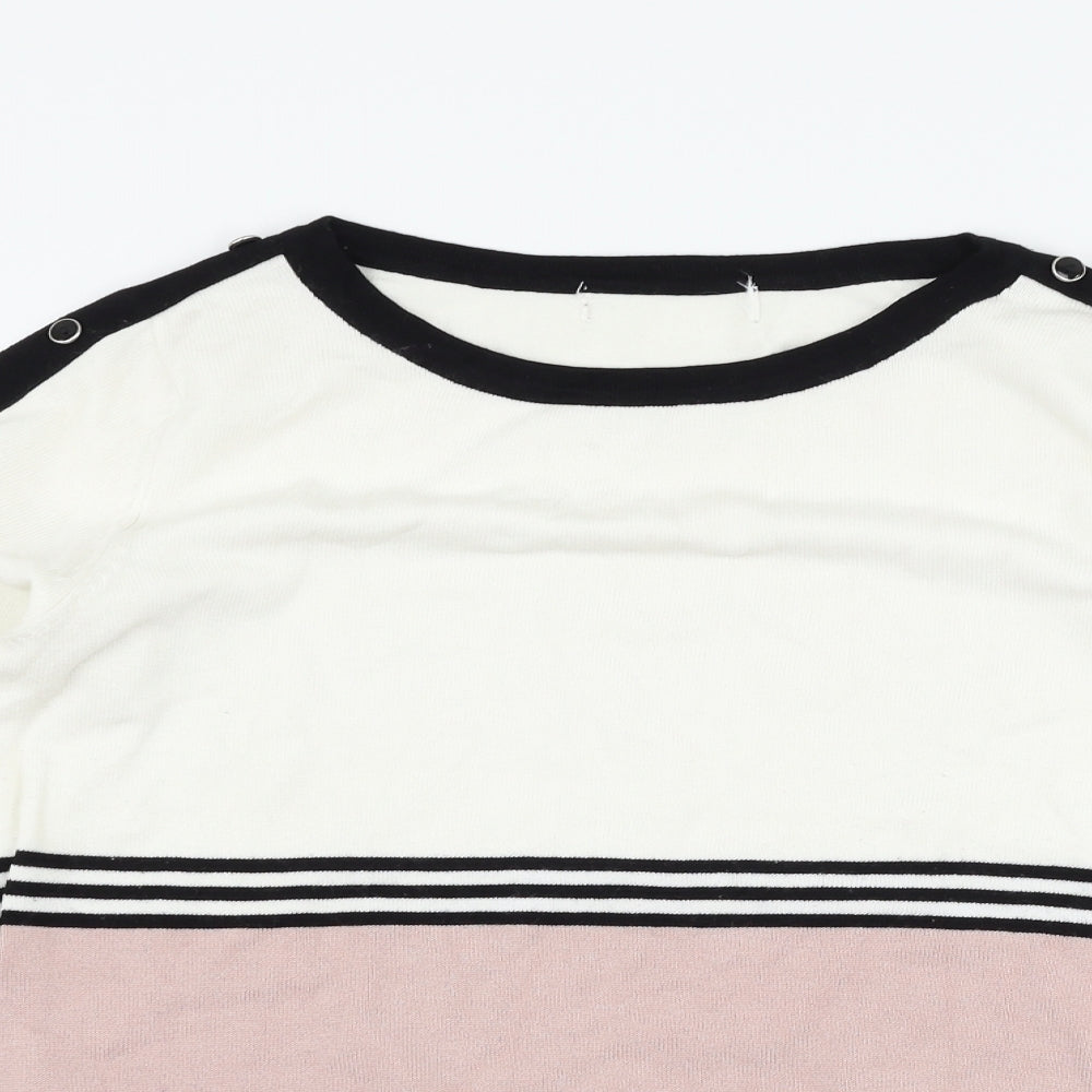 Debenhams Womens White Striped  Pullover Jumper Size 8